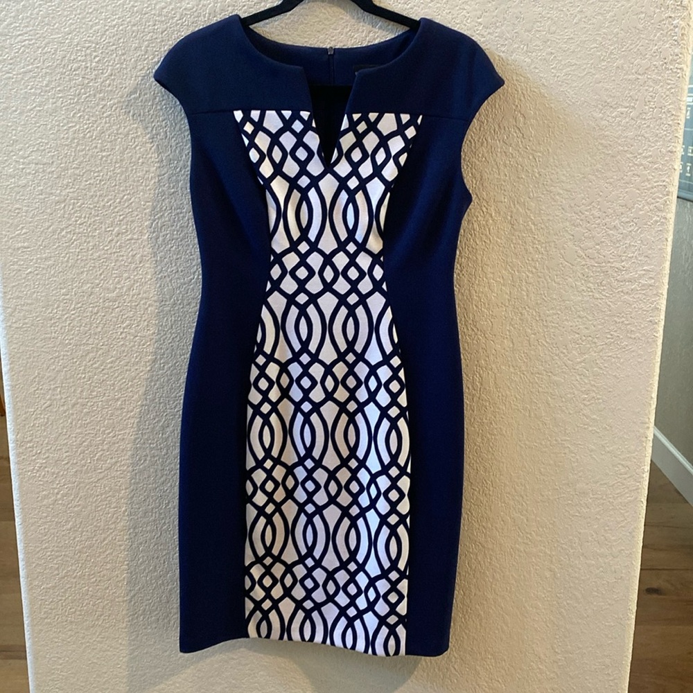 Connected Apparel - navy & white, cap sleeve dress - sz 6